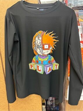 Graphic Horror Cartoon Long Sleeve Shirt Black Size Small Chucky Rugrats